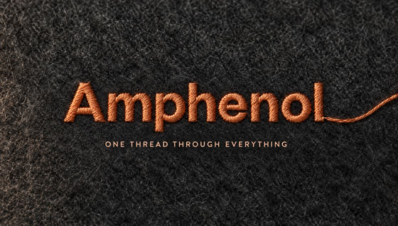 Amphenol end card embroidered in copper thread